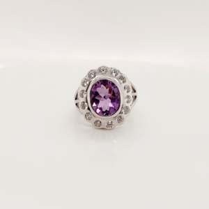 925 Silver Ring Set with Amethyst and White Sapphire