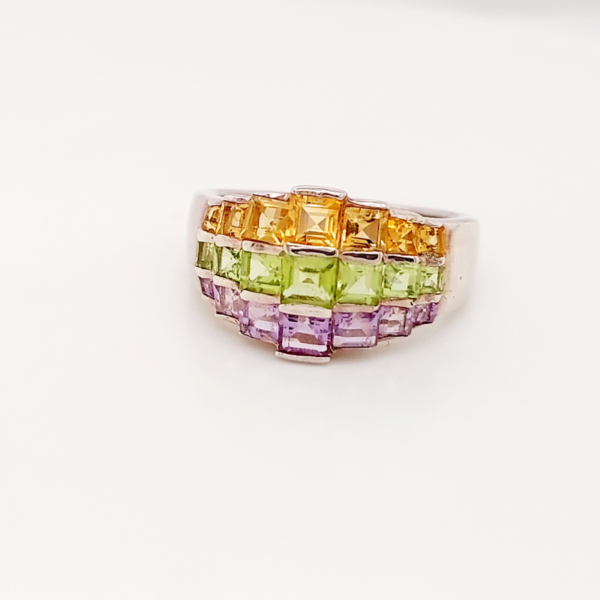 Silver Citrine Peridot Amethyst 925 Ring