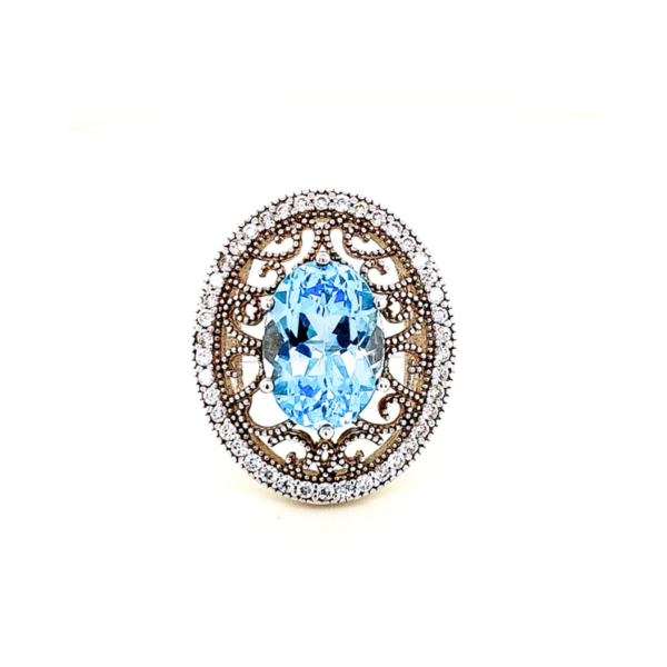 Blue Topaz and Zirconia 925 Silver Ring