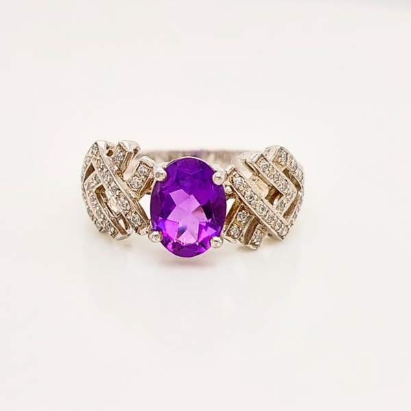 925 Silver Amethyst and Zirconium Ring