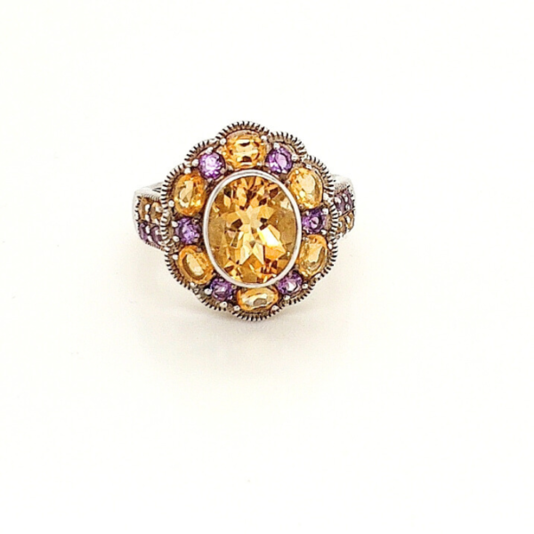 Silver Citrine and Amethyst 925 Ring