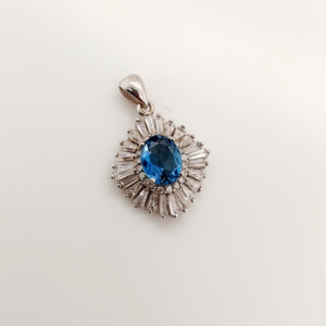 925 Silver Pendant Set With Blue Topaz And Zirconia