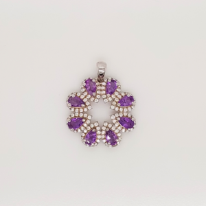 925 Silver Pendant Set with Amethyst and Zirconia